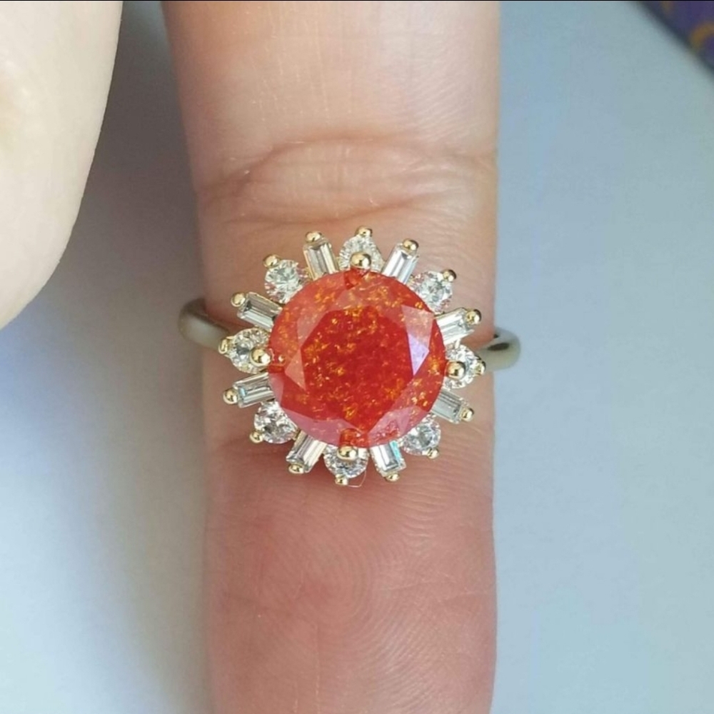 New 18K Gold Plated Round Cut Red Ice Gem Diamond Ring for Women - Picture 5 of 9